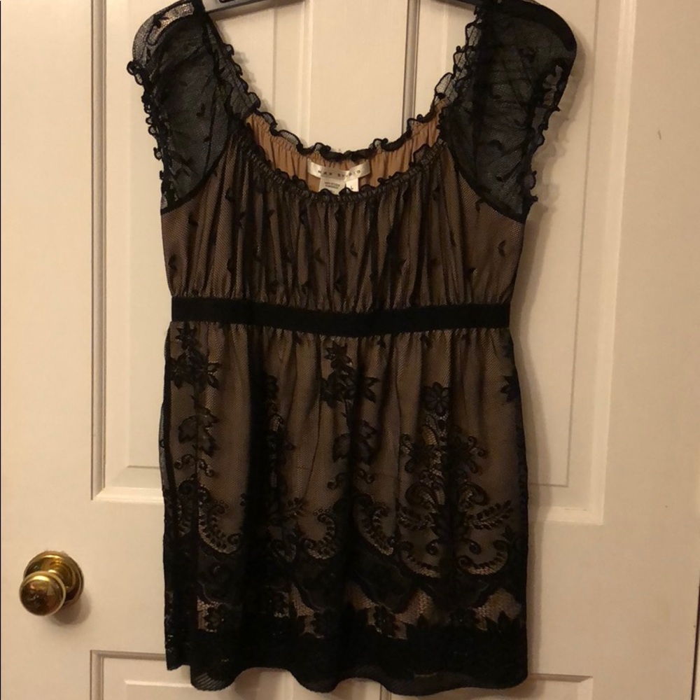 Max Studio Empire Waist Black Lace Tunic - Size Large